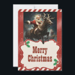 Cartão De Festividades Papai Noel Andando em pintura de rena<br><div class="desc">santa claus rendeer,  festa alegre com floco de neve,  alegria ama feliz selvagem,  arte xmas dezembro animal,  natal feliz adorável,  natal feliz,  pintura inverno santa claus,  arte de rena</div>