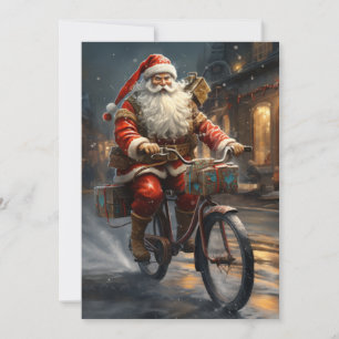 Cartão De Festividades Papai Noel Andando na Bicicleta Natal