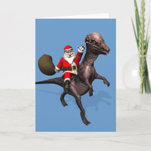 Cartão De Festividades Papai Noel Andando No Dinossauro