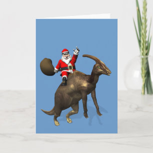 Cartão De Festividades Papai Noel Andando No Dinossauro