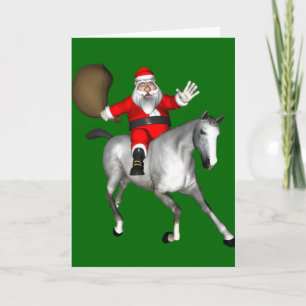 Cartão De Festividades Papai Noel Andando Um Cavalo De Cinza