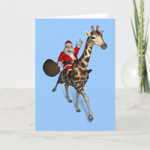 Cartão De Festividades Papai Noel Andando Uma Girafa