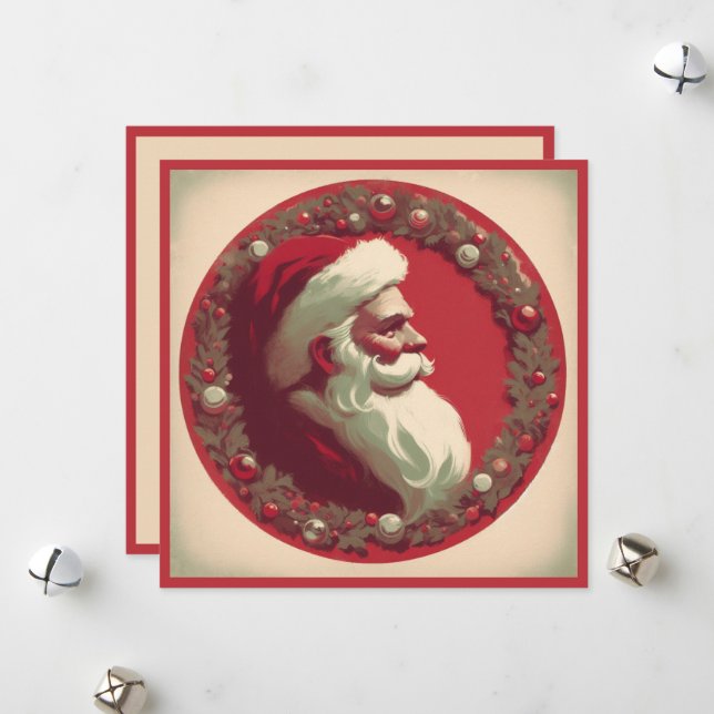 Cartão De Festividades Papai Noel Antigo com Grinalda (Frente/Verso In Situ)