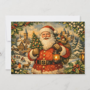 Cartão De Festividades Papai Noel Antigo com Lanterna