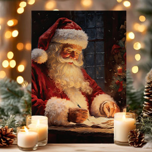 Cartão De Festividades Papai Noel Antigo na Mesa de Natal