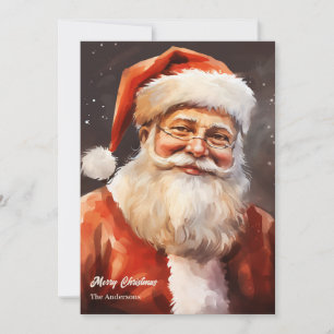 Cartão De Festividades Papai Noel antigo sorriu chapéu vermelho