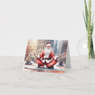 Cartão De Festividades Papai Noel aquarela fazendo Yoga em NYC