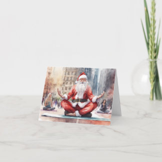Cartão De Festividades Papai Noel aquarela fazendo Yoga em NYC