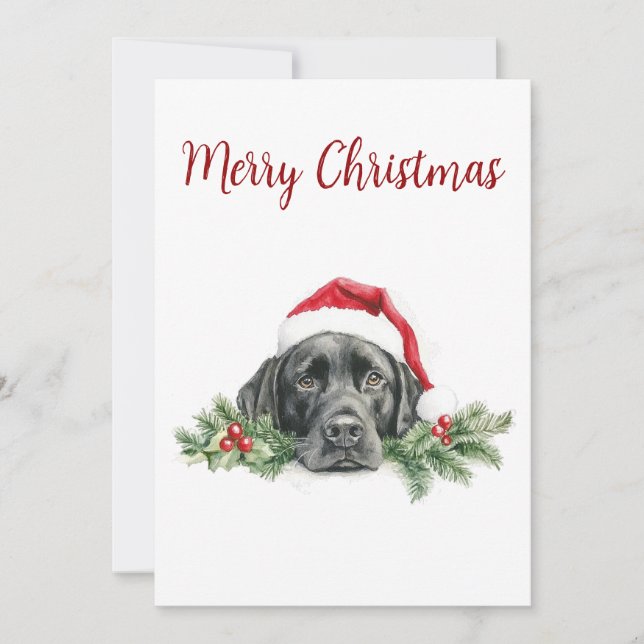 Cartão De Festividades Papai Noel Aquarela Personalizável Black Lab (Frente)