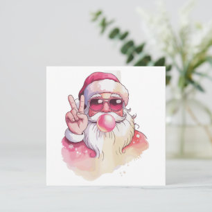 Cartão De Festividades Papai Noel Assoprando Chiclete Óculos de Sol Rosa