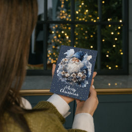 Cartão De Festividades Papai Noel Azul Vintage Personalizável