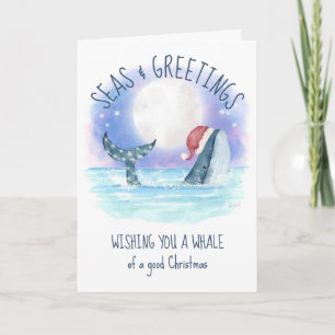 Cartão De Festividades Papai Noel Baleia Mar Lua & Estrelas Natal Náutico