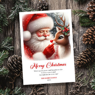 Cartão De Festividades Papai Noel Brilhante E Rudolph Boas Festas De Nata