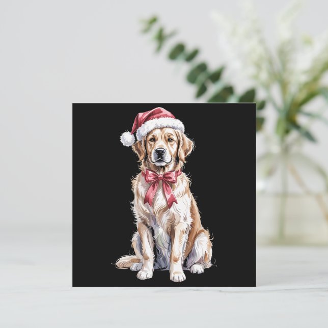 Cartão De Festividades Papai Noel Cachorro Amor Retriever Dourado Natal  (Em pé/Frente)