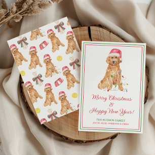 Cartão De Festividades Papai Noel Canino de Aquarela Natal