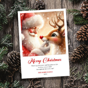 Cartão De Festividades Papai Noel Caprichoso e Rudolph Alegre Natal