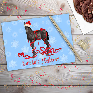 Cartão De Festividades Papai noel Colt. Cavalo Helper Red Hat Flocos de N