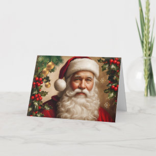 Cartão De Festividades Papai Noel com azevinho, enfeites de Natal