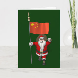 Cartão De Festividades Papai Noel Com Bandeira Da China