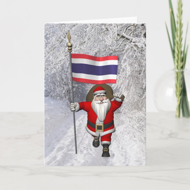 Cartão De Festividades Papai Noel Com Bandeira Da Tailândia (Frente)