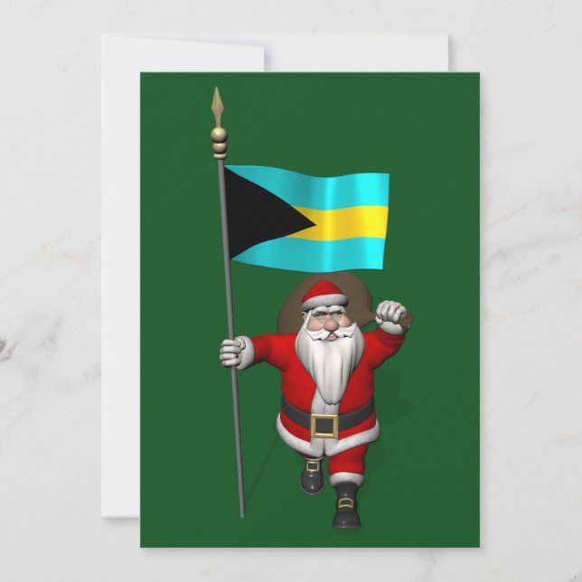 Cartão De Festividades Papai Noel Com Bandeira Das Bahamas (Frente)
