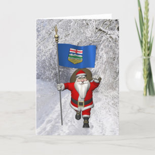 Cartão De Festividades Papai Noel Com Bandeira De Alberta