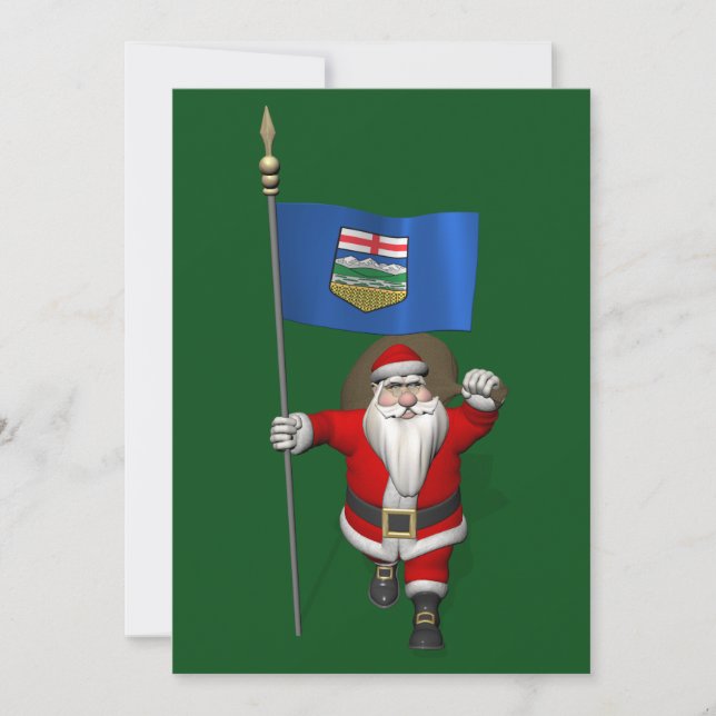 Cartão De Festividades Papai Noel Com Bandeira De Alberta CDN (Frente)