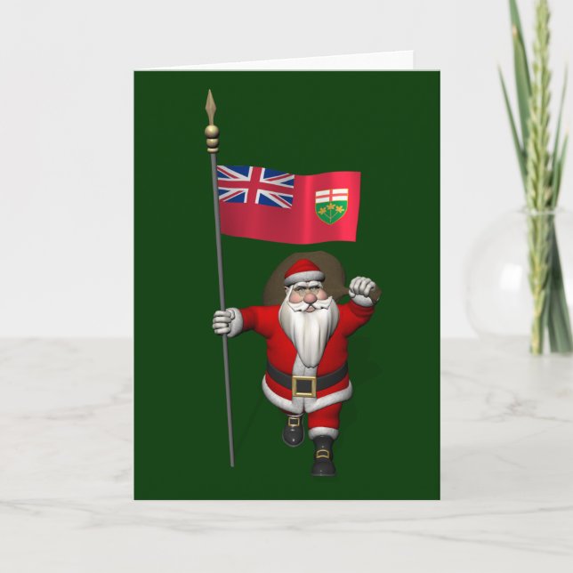 Cartão De Festividades Papai Noel Com Bandeira De Ontário CDN (Frente)