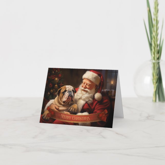 Cartão De Festividades Papai Noel com Buldogue Inglês (Frente)