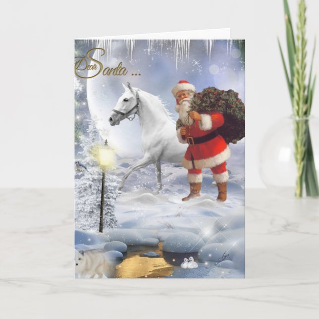 Cartão De Festividades Papai Noel com cavalo branco (Frente)