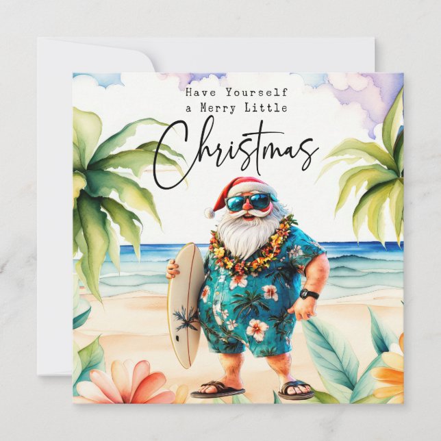 Cartão De Festividades Papai Noel com Conselho Surf do Natal (Frente)