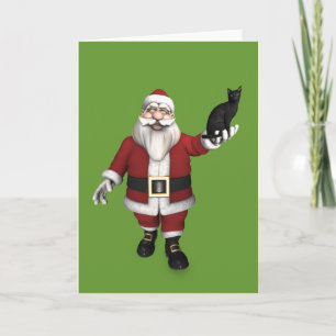 Cartão De Festividades Papai Noel Com Gato Preto