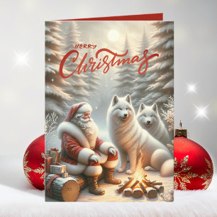 Cartão De Festividades Papai Noel com Lobos Natal