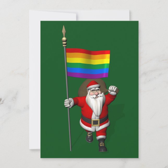 Cartão De Festividades Papai Noel com Orgulho gay Rainbow Flag (Frente)