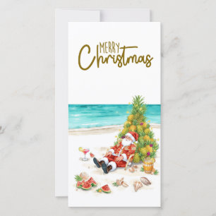 Cartão De Festividades Papai Noel com Prancha de Surfe Natal tropical