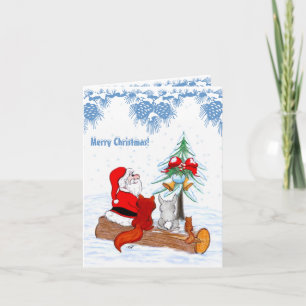Cartão De Festividades Papai Noel com Raposa e Esquilo de Coelho