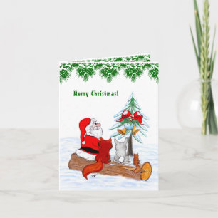 Cartão De Festividades Papai Noel com Raposa e Esquilo de Coelho
