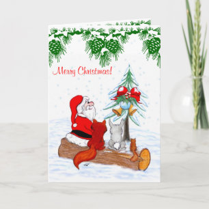 Cartão De Festividades Papai Noel com Raposa e Esquilo do Coelho