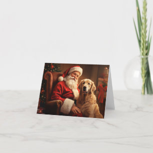 Cartão De Festividades Papai Noel com Retriever Dourado