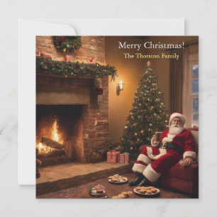 Cartão De Festividades Papai Noel comendo biscoitos