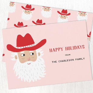 Cartão De Festividades Papai Noel Cowboy Natal Rosa