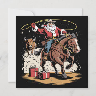 Cartão De Festividades Papai Noel Cowboy Natal Vintage Cavalo Vaca 