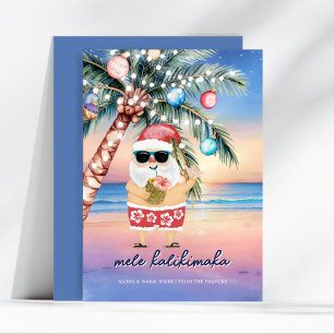 Cartão De Festividades Papai Noel da Árvore de Palmeira da Praia Tropical