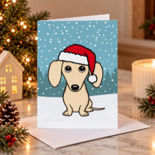 Cartão De Festividades Papai Noel Dachshund Creme Cachorro Wiener Natal