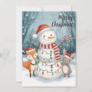 Cartão De Festividades Papai Noel de Aquarela Raposa Coelho Floresta Nata