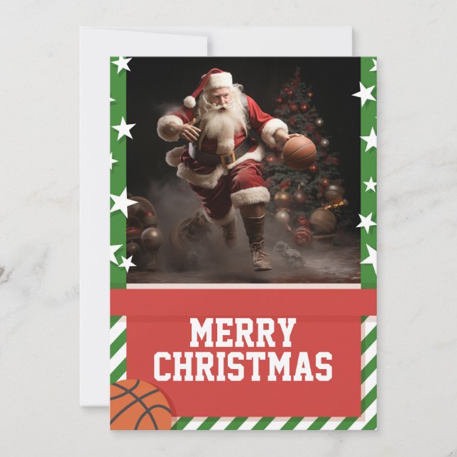 Cartão De Festividades Papai Noel de basquetebol (Frente)