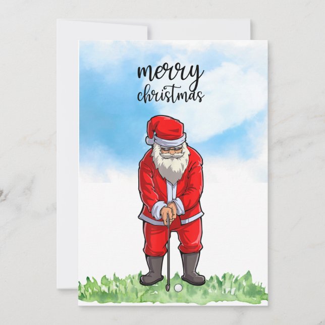 Cartão De Festividades Papai Noel de golfe está jogando golfe no Natal (Frente)