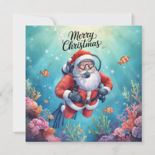 Cartão De Festividades Papai Noel de Mergulho Natal Subaquático