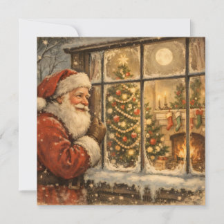 Cartão De Festividades Papai Noel de Natal Antigo na Janela