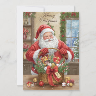 Cartão De Festividades Papai Noel de Natal de Baseball e cesto de present